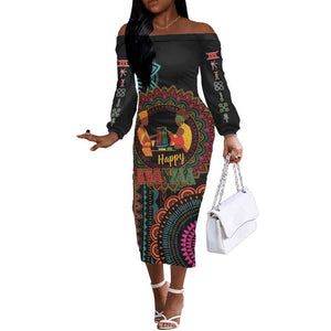 Africa Happy Kwanzaa Off The Shoulder Long Sleeve Dress Nguzo Saba