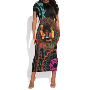 Africa Happy Kwanzaa Short Sleeve Bodycon Dress Nguzo Saba