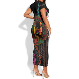 Africa Happy Kwanzaa Short Sleeve Bodycon Dress Nguzo Saba