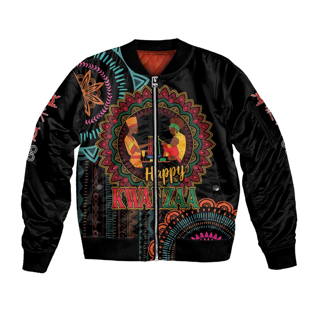 Africa Happy Kwanzaa Sleeve Zip Bomber Jacket Nguzo Saba