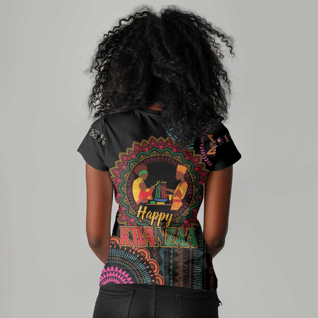 Africa Happy Kwanzaa Women V-Neck T-Shirt Nguzo Saba