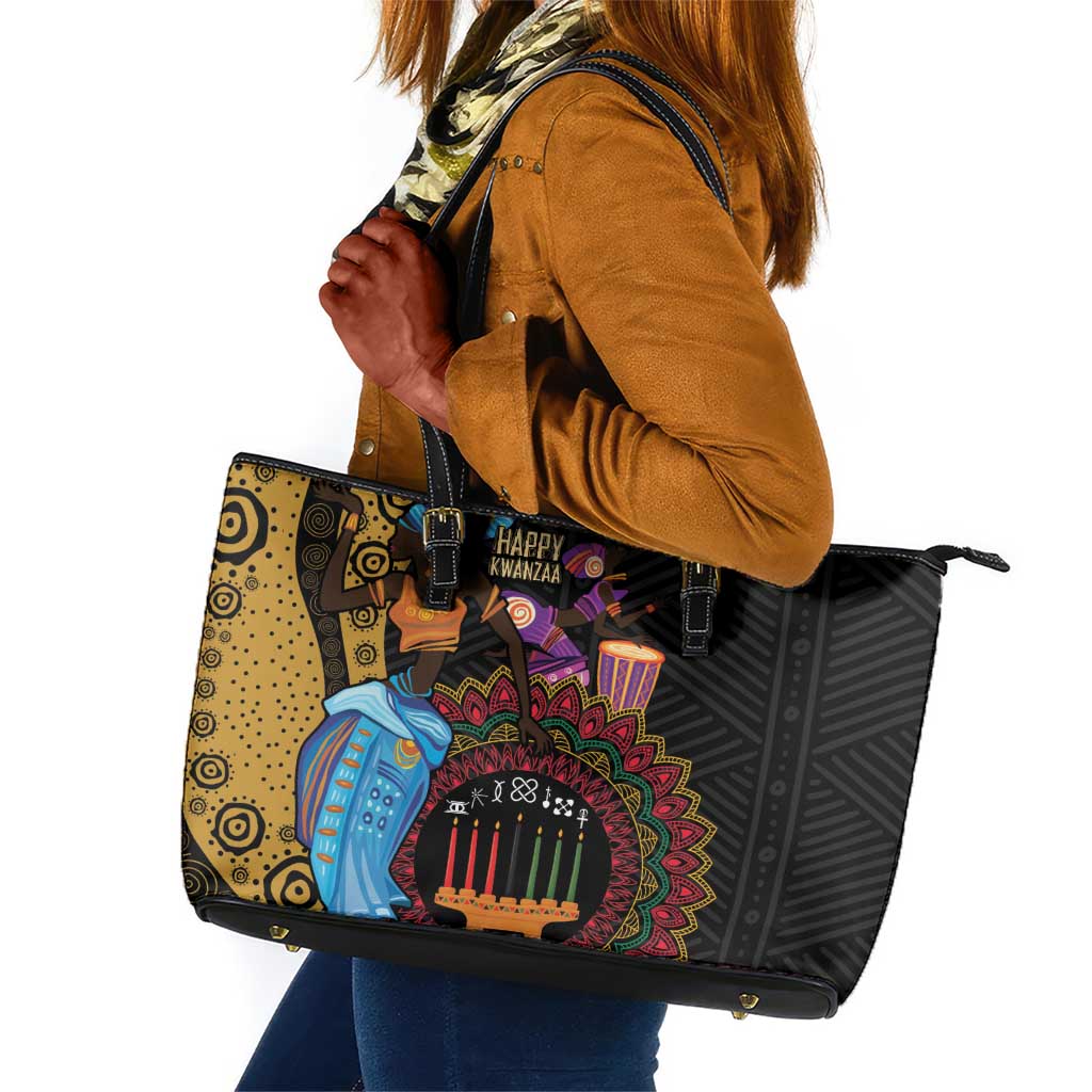 Africa Happy Kwanzaa Leather Tote Bag Tribal Dance