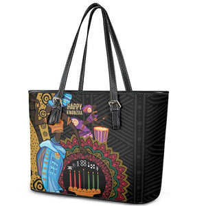 Africa Happy Kwanzaa Leather Tote Bag Tribal Dance