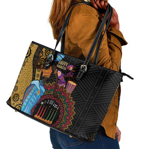 Africa Happy Kwanzaa Leather Tote Bag Tribal Dance