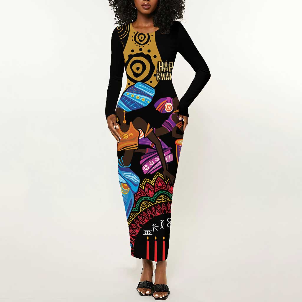 Africa Happy Kwanzaa Long Sleeve Bodycon Dress Tribal Dance