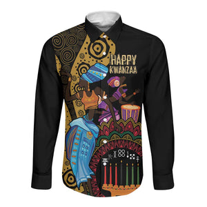 Africa Happy Kwanzaa Long Sleeve Button Shirt Tribal Dance