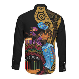 Africa Happy Kwanzaa Long Sleeve Button Shirt Tribal Dance