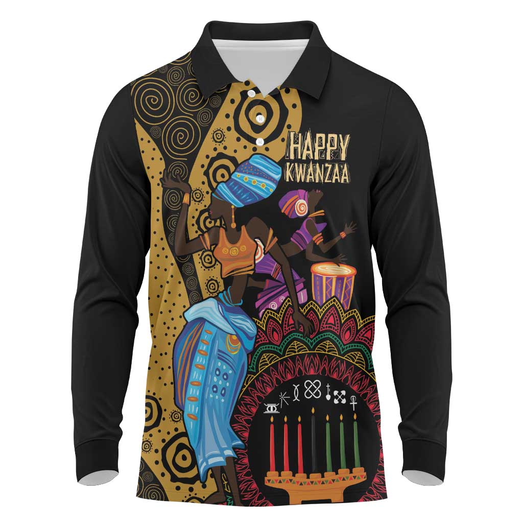 Africa Happy Kwanzaa Long Sleeve Polo Shirt Tribal Dance