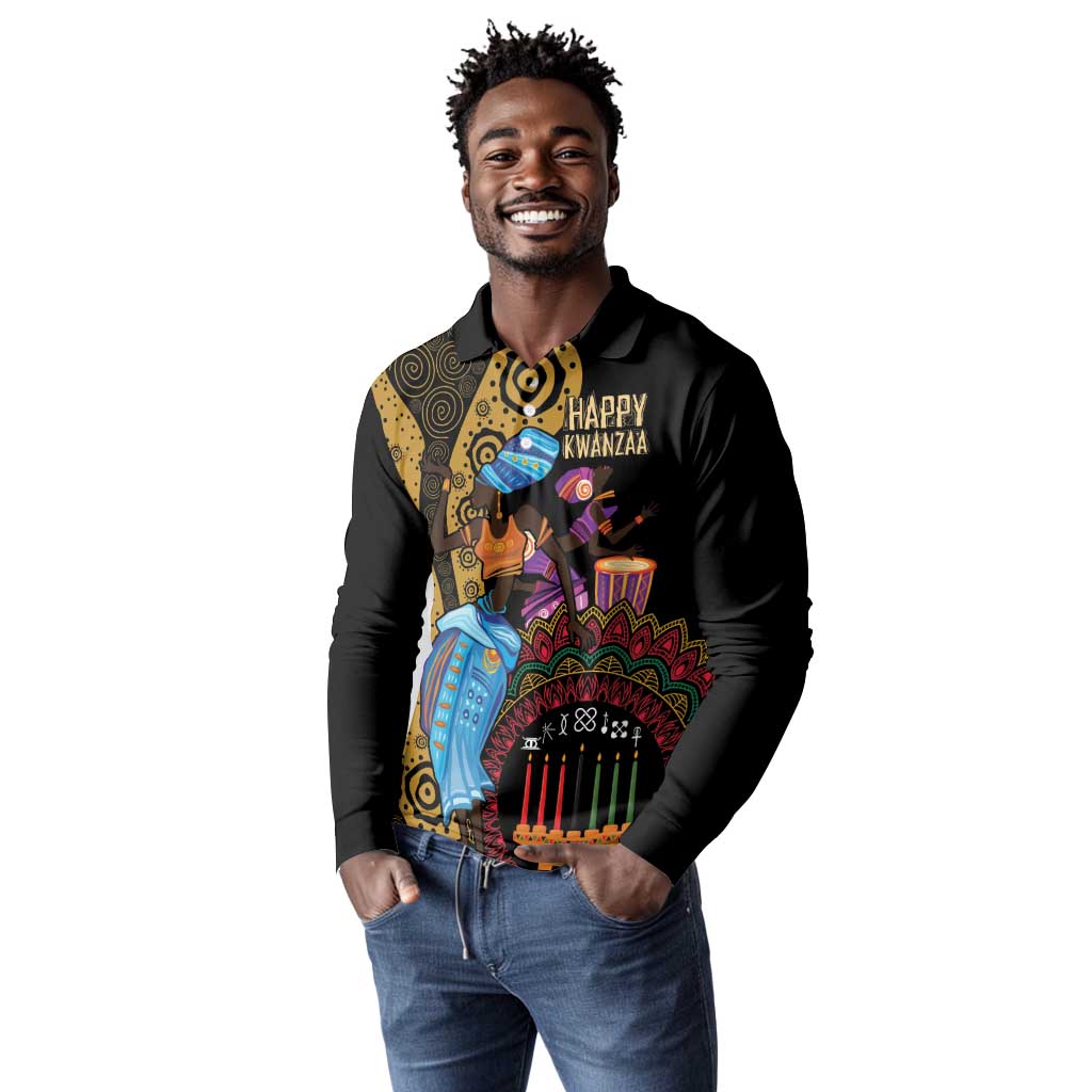 Africa Happy Kwanzaa Long Sleeve Polo Shirt Tribal Dance