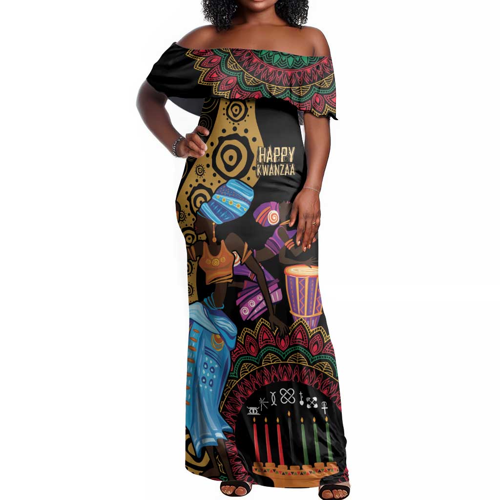 Africa Happy Kwanzaa Off Shoulder Maxi Dress Tribal Dance