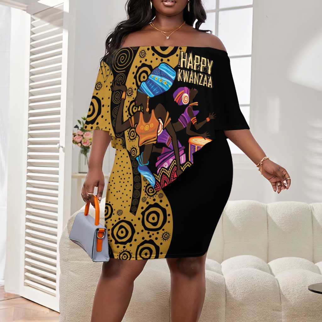 Africa Happy Kwanzaa Off Shoulder Short Dress Tribal Dance