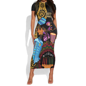 Africa Happy Kwanzaa Short Sleeve Bodycon Dress Tribal Dance