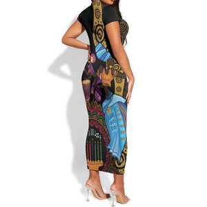 Africa Happy Kwanzaa Short Sleeve Bodycon Dress Tribal Dance