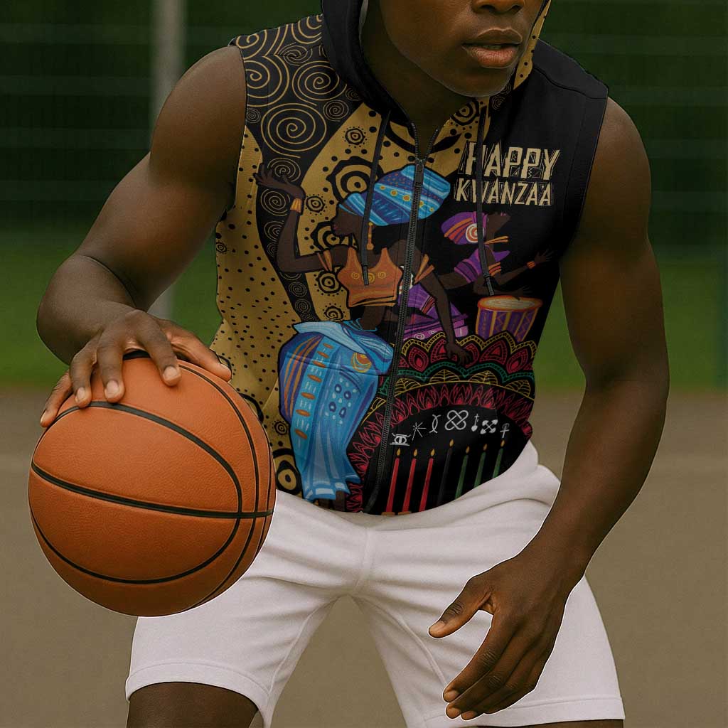 Africa Happy Kwanzaa Sleeveless Zip Hoodie Tribal Dance - African Pride