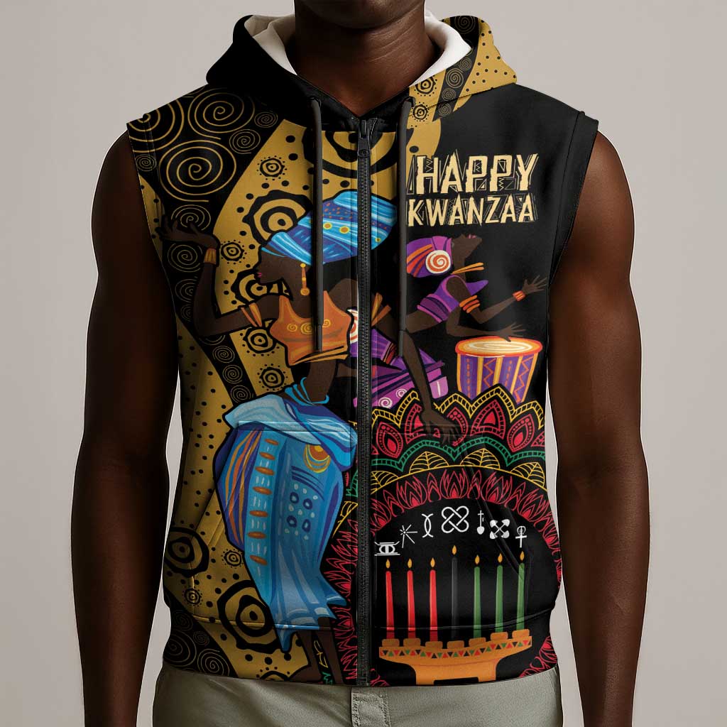 Africa Happy Kwanzaa Sleeveless Zip Hoodie Tribal Dance - African Pride