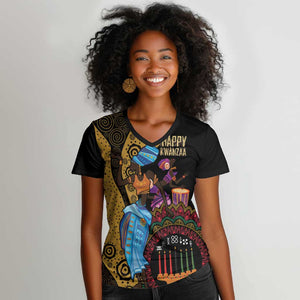 Africa Happy Kwanzaa Women V-Neck T-Shirt Tribal Dance