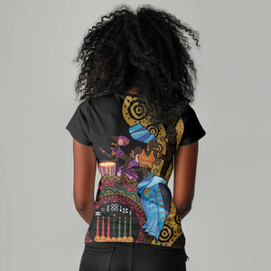 Africa Happy Kwanzaa Women V-Neck T-Shirt Tribal Dance