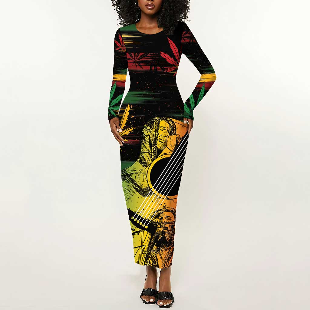 Personalised Afro Reggae Long Sleeve Bodycon Dress Soul of Music Sketch Style