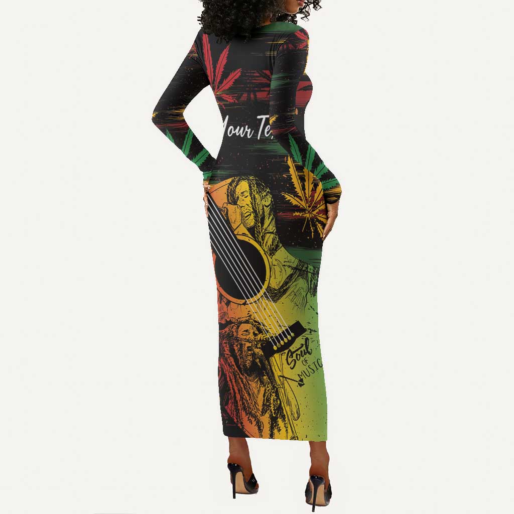 Personalised Afro Reggae Long Sleeve Bodycon Dress Soul of Music Sketch Style LT7