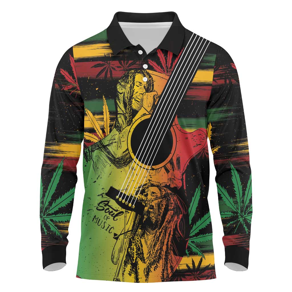 Personalised Afro Reggae Long Sleeve Polo Shirt Soul of Music Sketch Style