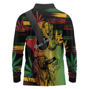 Personalised Afro Reggae Long Sleeve Polo Shirt Soul of Music Sketch Style