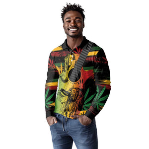 Personalised Afro Reggae Long Sleeve Polo Shirt Soul of Music Sketch Style