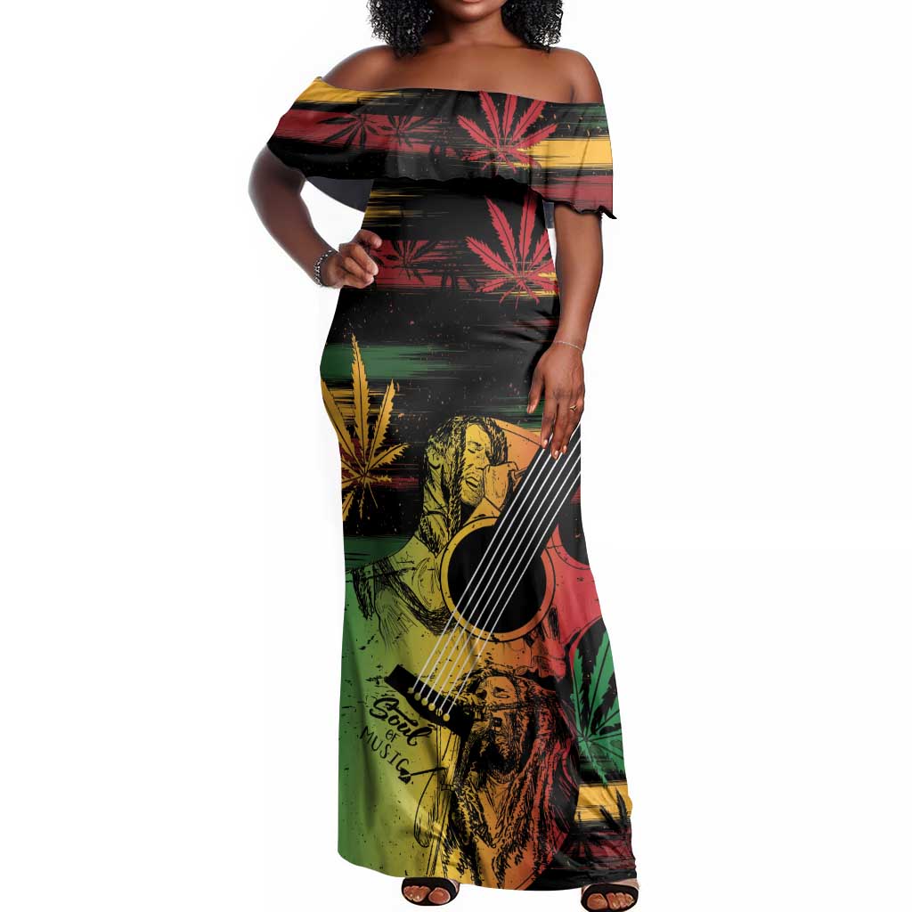 Personalised Afro Reggae Off Shoulder Maxi Dress Soul of Music Sketch Style