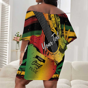 Personalised Afro Reggae Off Shoulder Short Dress Soul of Music Sketch Style