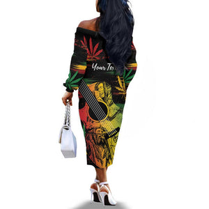 Personalised Afro Reggae Off The Shoulder Long Sleeve Dress Soul of Music Sketch Style