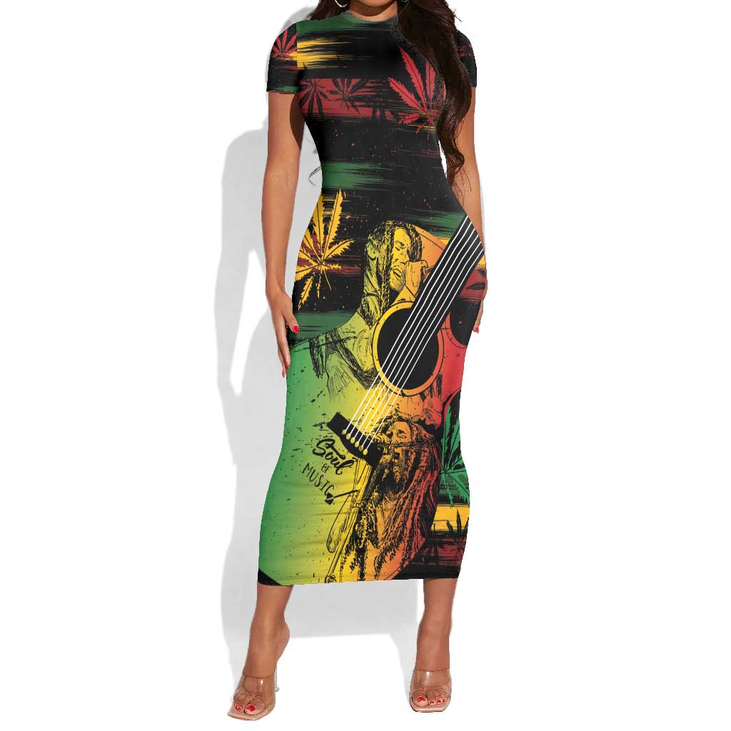 Personalised Afro Reggae Short Sleeve Bodycon Dress Soul of Music Sketch Style