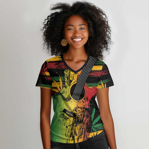 Personalised Afro Reggae Women V-Neck T-Shirt Soul of Music Sketch Style