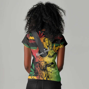 Personalised Afro Reggae Women V-Neck T-Shirt Soul of Music Sketch Style