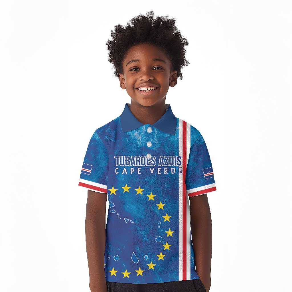 Cape Verde Tubaroes Azuis Custom Kid Polo Shirt Break The Waves - African Pride
