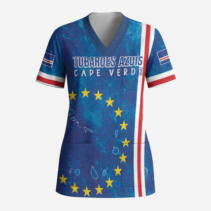Cape Verde Tubaroes Azuis Custom Scrub Top Break The Waves - African Pride