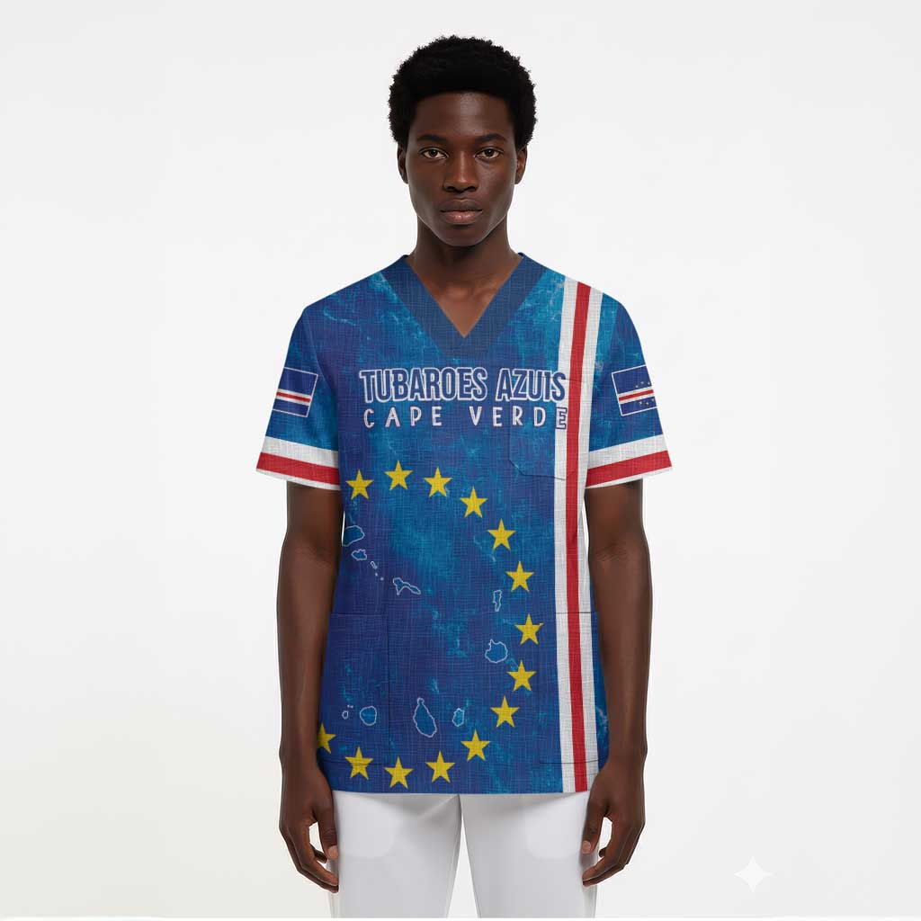 Cape Verde Tubaroes Azuis Custom Scrub Top Break The Waves - African Pride
