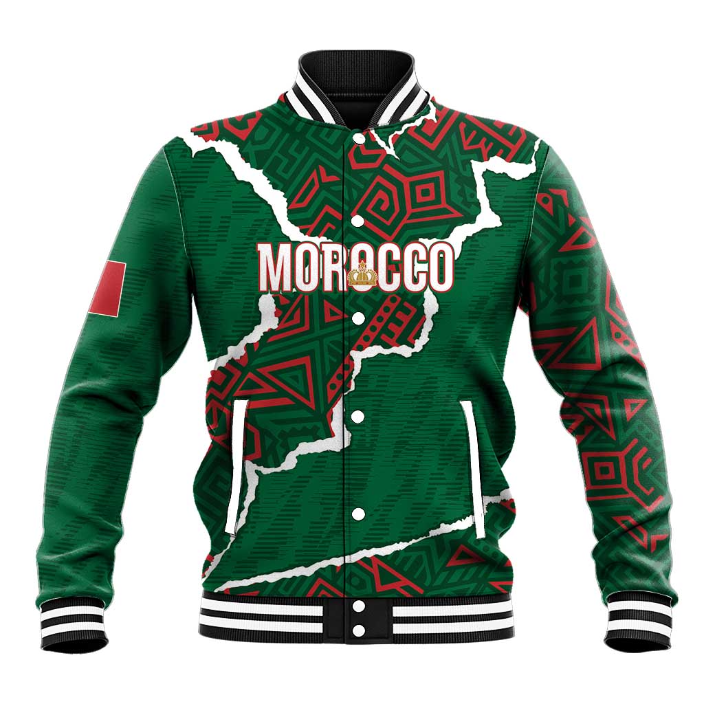 Morocco Football Custom Baseball Jacket Grunge Motifs
