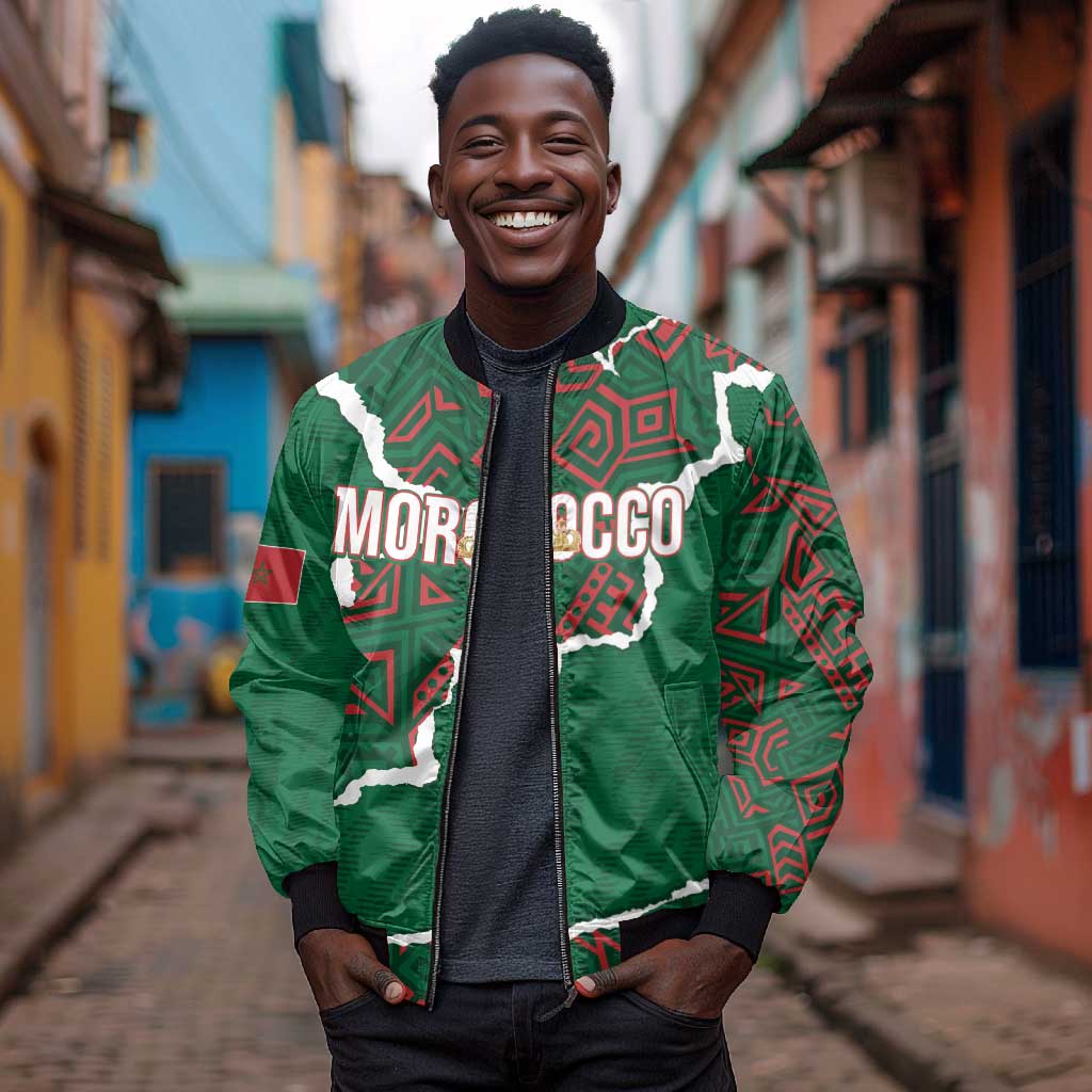 Morocco Football Custom Bomber Jacket Grunge Motifs