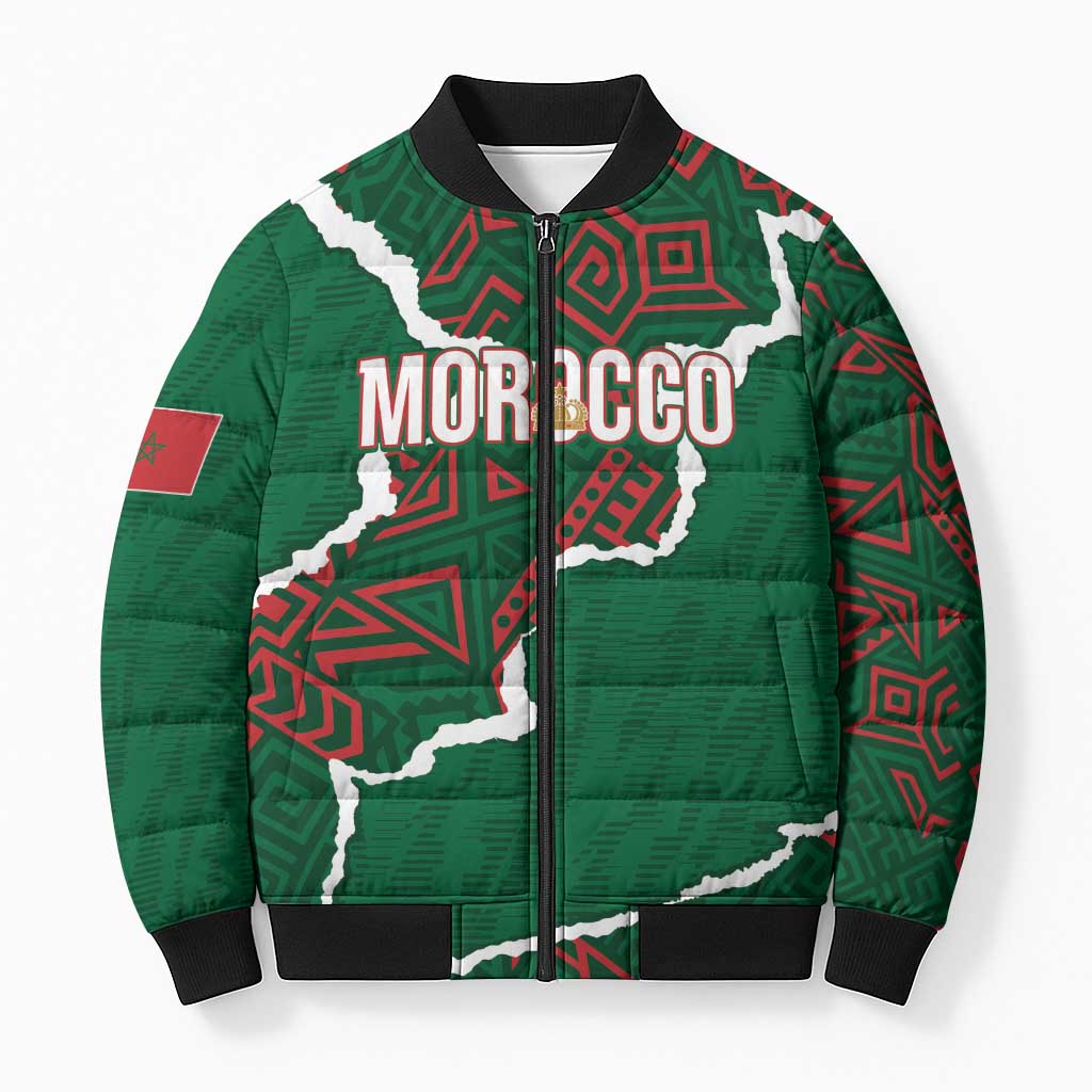 Morocco Football Custom Bomber Puffer Jacket Grunge Motifs