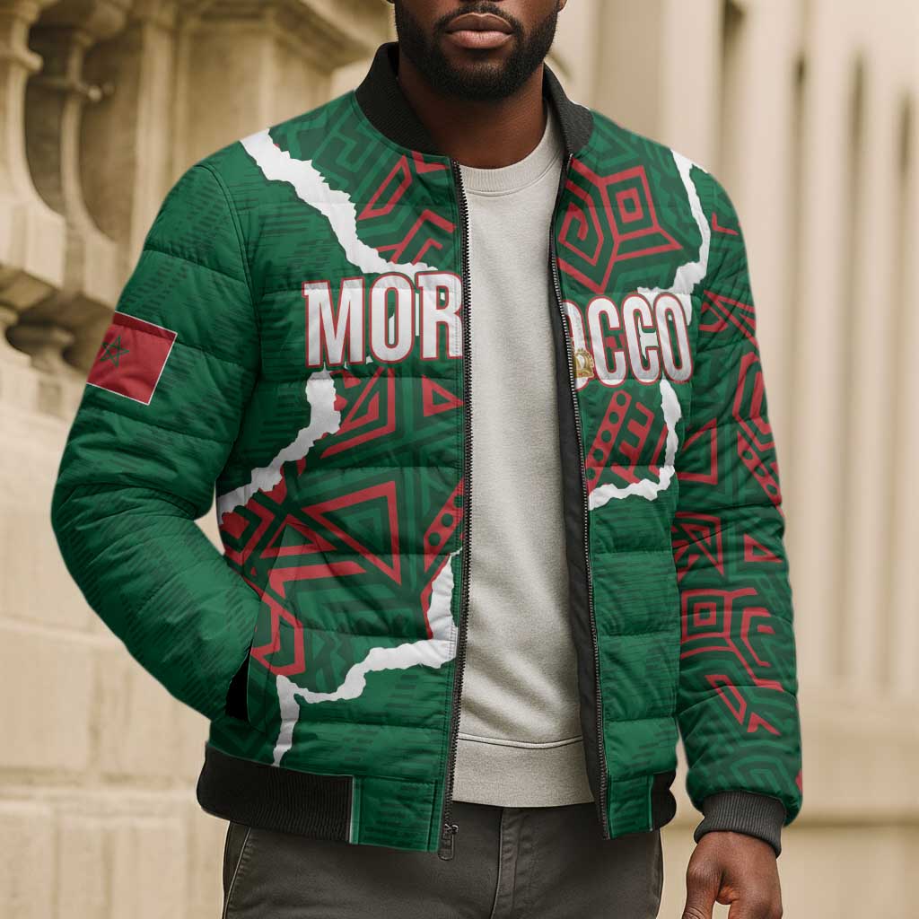 Morocco Football Custom Bomber Puffer Jacket Grunge Motifs