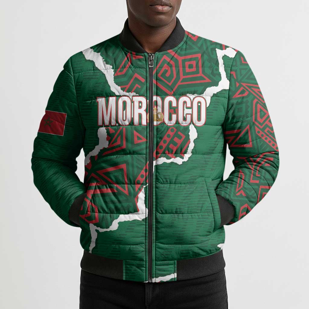 Morocco Football Custom Bomber Puffer Jacket Grunge Motifs