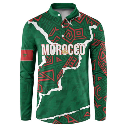 Morocco Football Custom Button Sweatshirt Grunge Motifs