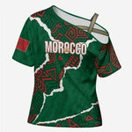 Morocco Football Custom Cross Shoulder Shirt Grunge Motifs