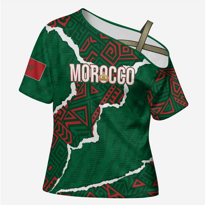 Morocco Football Custom Cross Shoulder Shirt Grunge Motifs