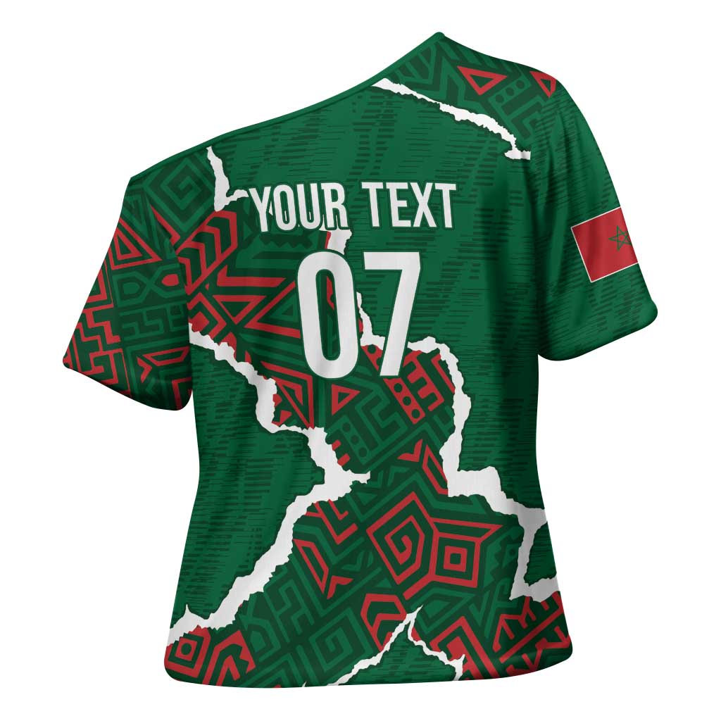 Morocco Football Custom Cross Shoulder Shirt Grunge Motifs