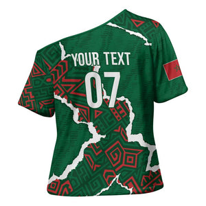 Morocco Football Custom Cross Shoulder Shirt Grunge Motifs