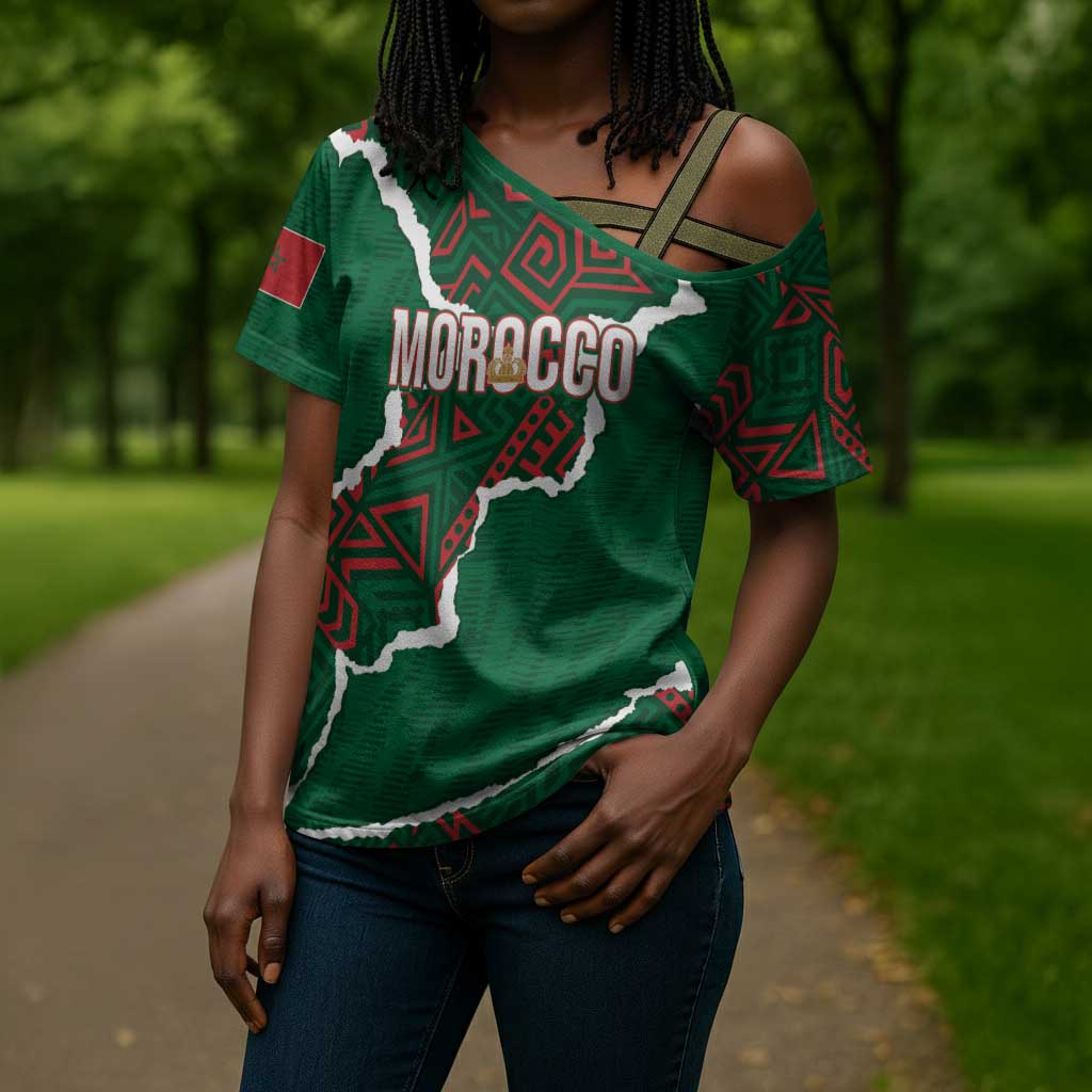 Morocco Football Custom Cross Shoulder Shirt Grunge Motifs