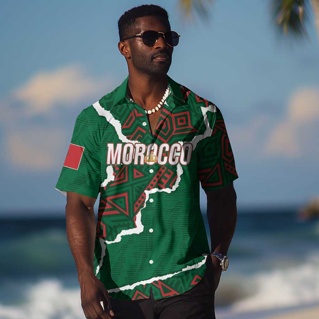 Morocco Football Custom Hawaiian Shirt Grunge Motifs