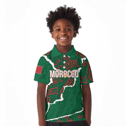 Morocco Football Custom Kid Polo Shirt Grunge Motifs