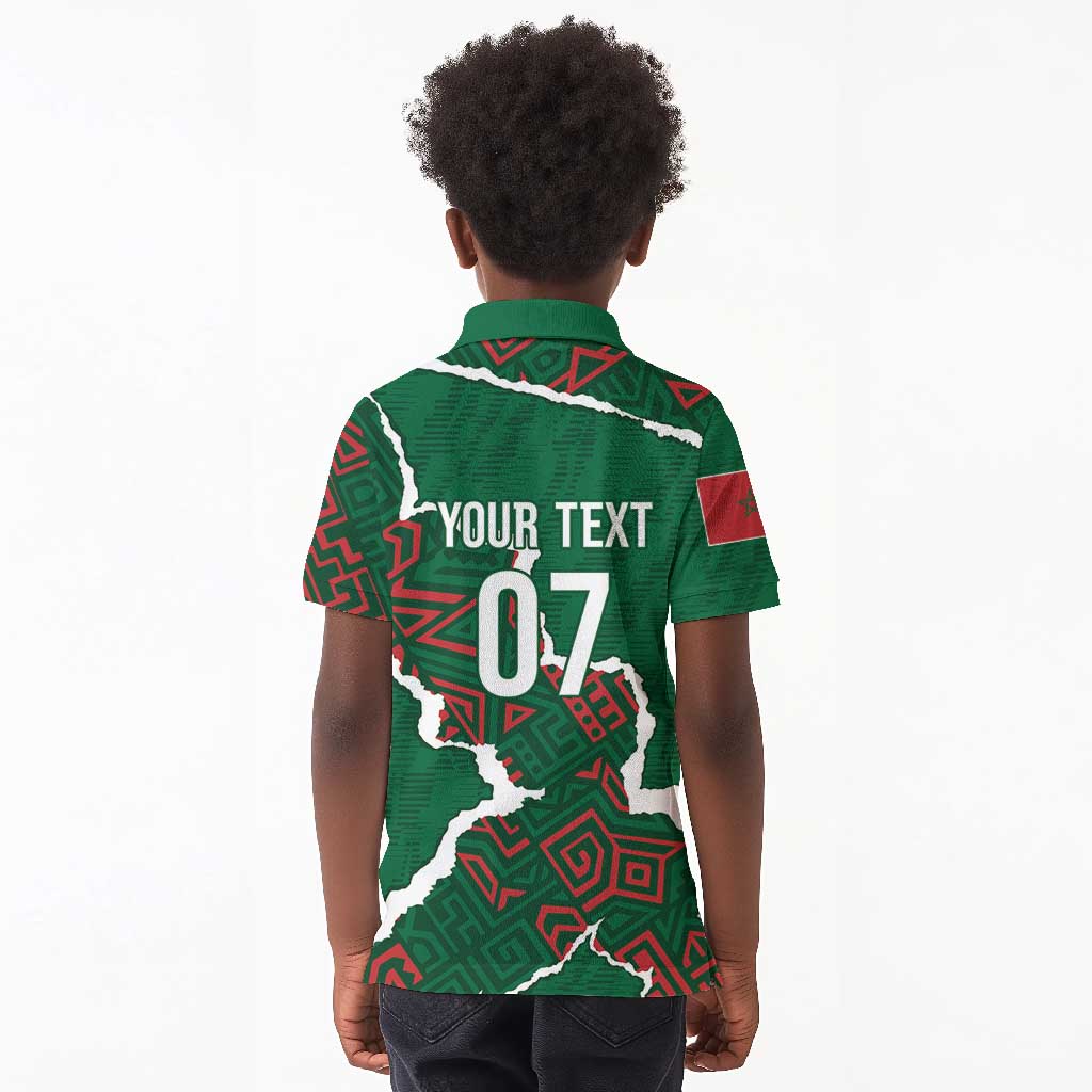 Morocco Football Custom Kid Polo Shirt Grunge Motifs