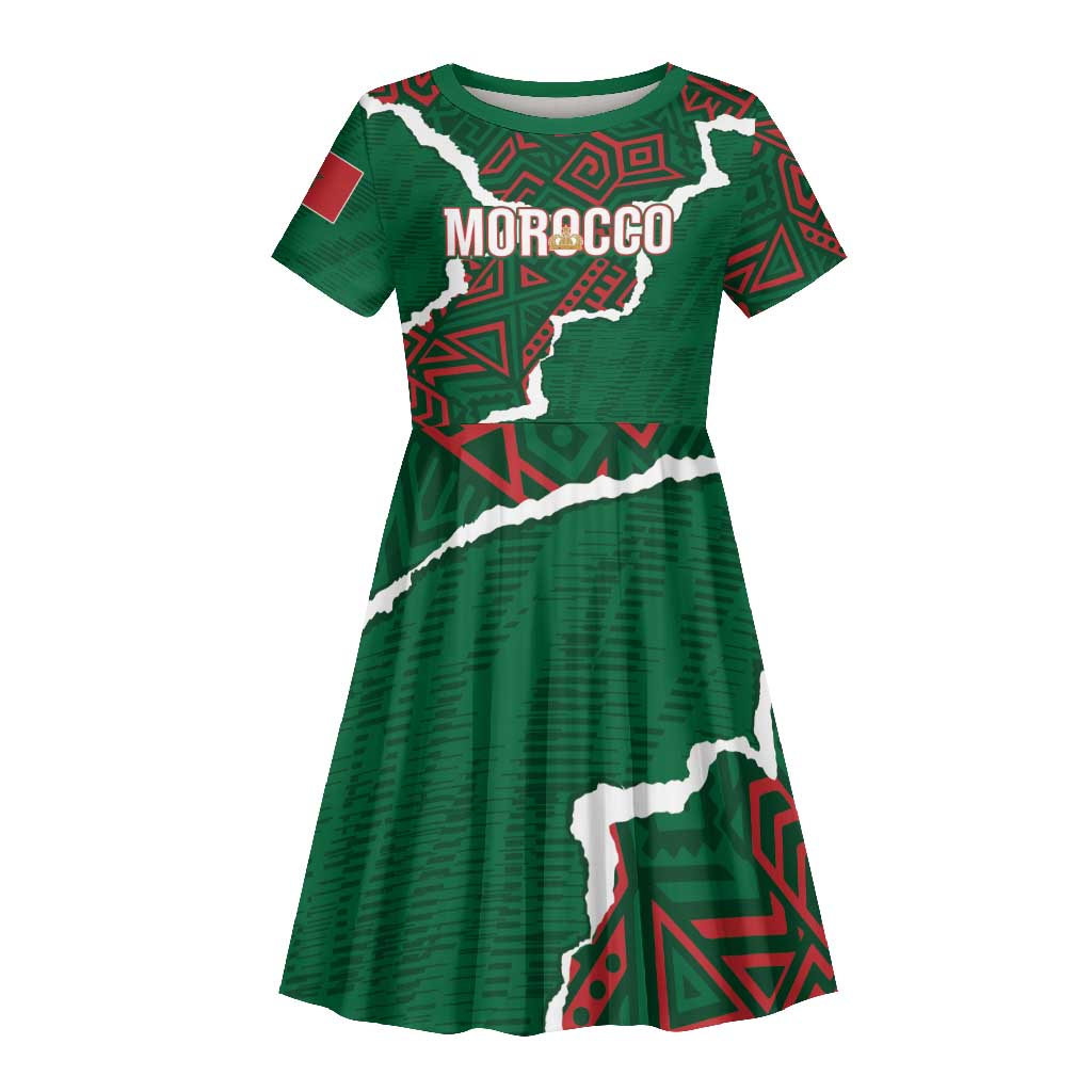 Morocco Football Custom Kid Short Sleeve Dress Grunge Motifs